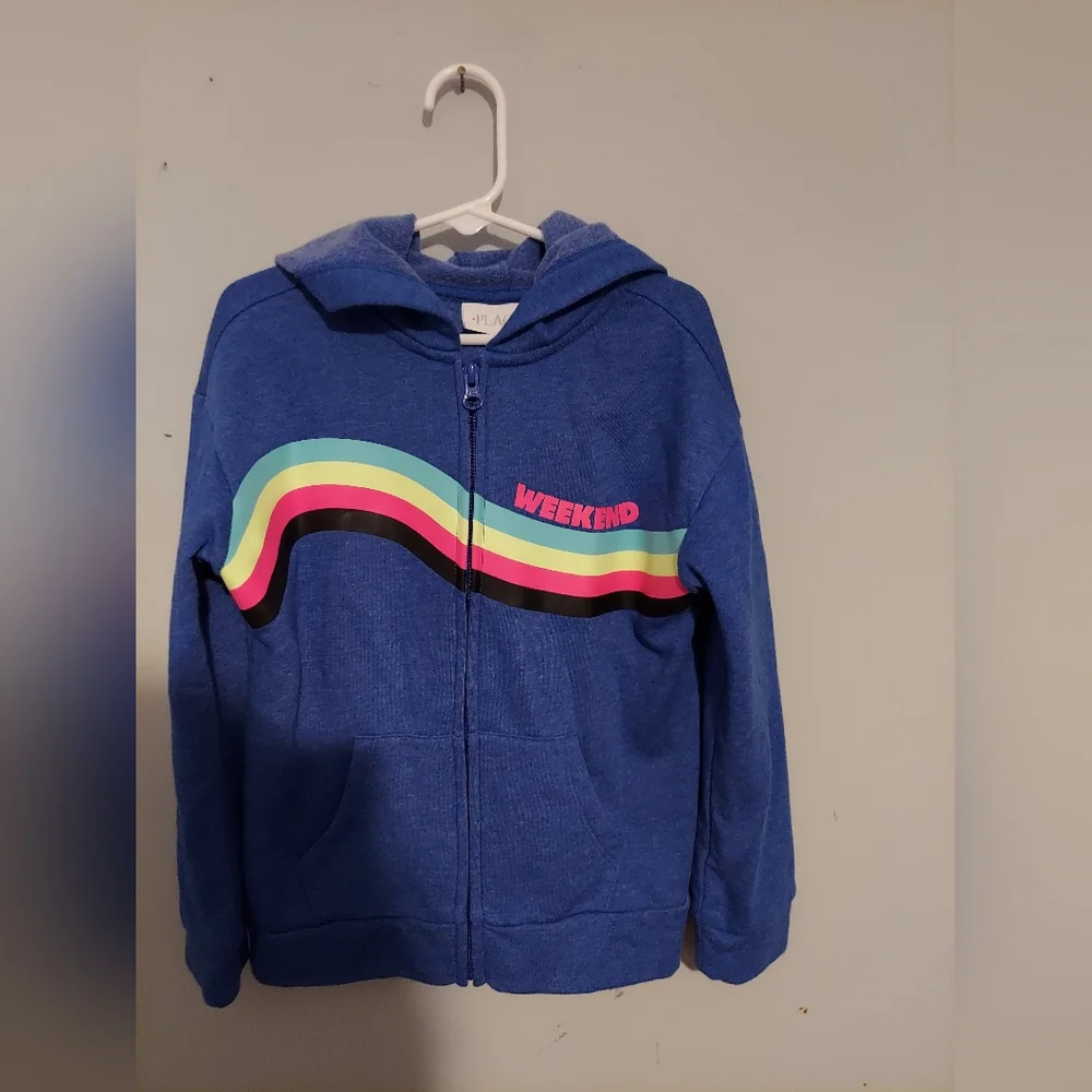 Children's Place Full Zip Hoodie Jacket Size 5/6 Blue Rainbow Girls